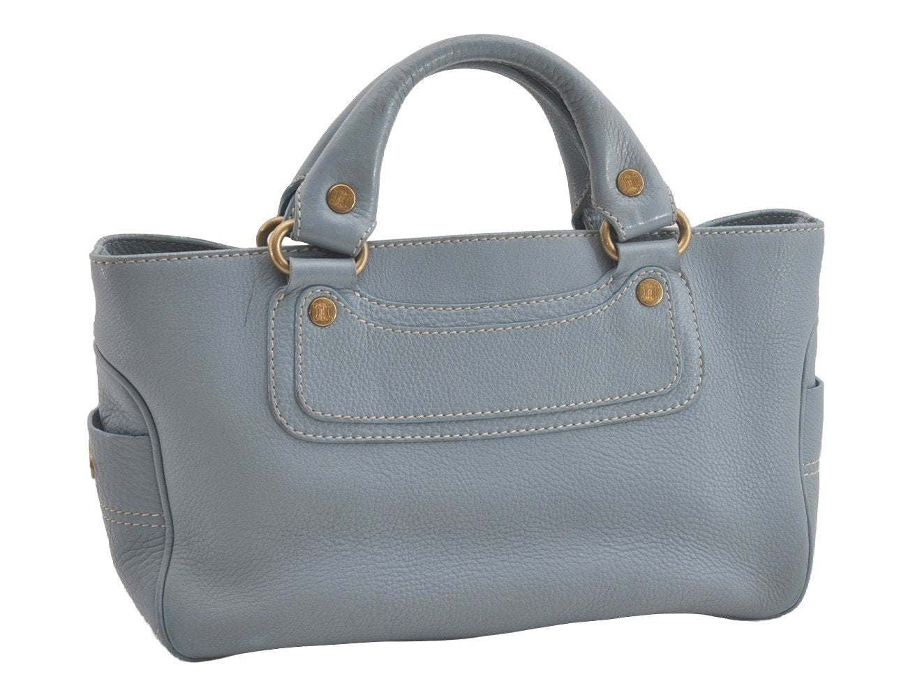 Authentic CELINE Boogie Bag Vintage Hand Bag Purse Leather Light Blue 6685I