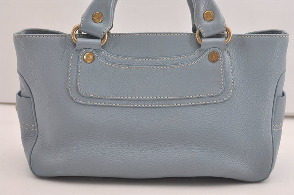 Authentic CELINE Boogie Bag Vintage Hand Bag Purse Leather Light Blue 6685I