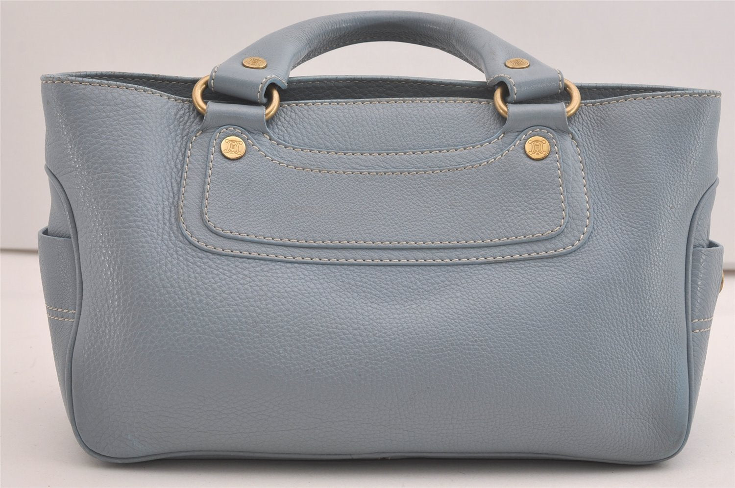 Authentic CELINE Boogie Bag Vintage Hand Bag Purse Leather Light Blue 6685I
