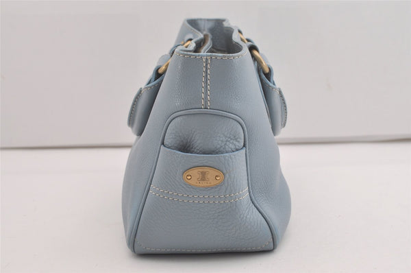 Authentic CELINE Boogie Bag Vintage Hand Bag Purse Leather Light Blue 6685I