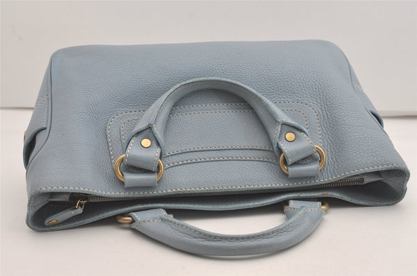 Authentic CELINE Boogie Bag Vintage Hand Bag Purse Leather Light Blue 6685I