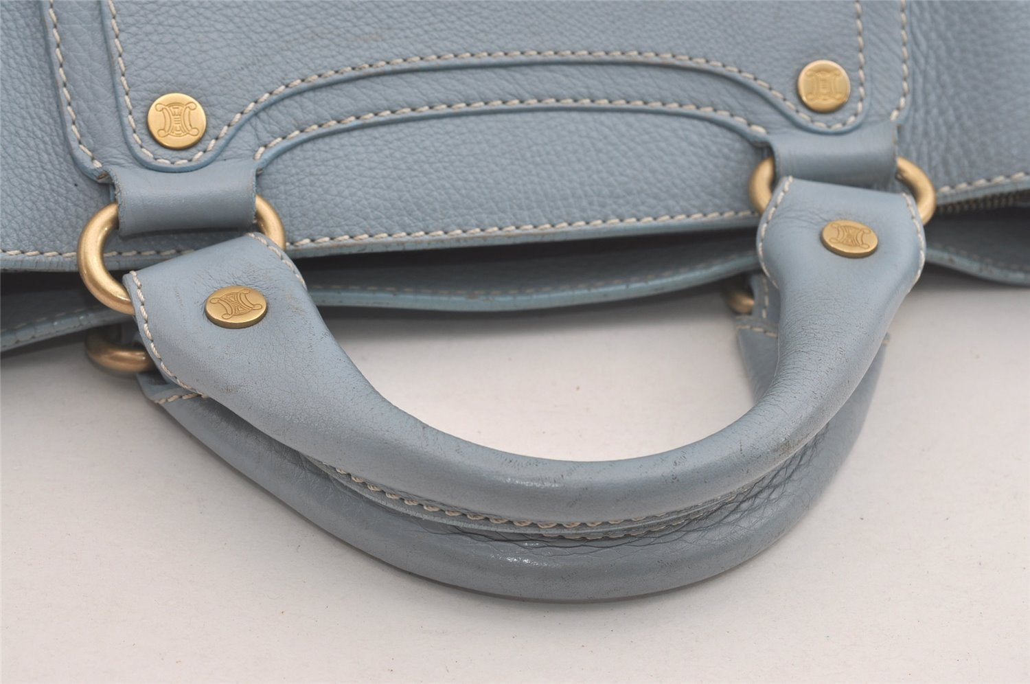 Authentic CELINE Boogie Bag Vintage Hand Bag Purse Leather Light Blue 6685I