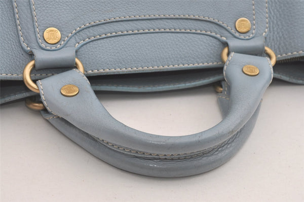 Authentic CELINE Boogie Bag Vintage Hand Bag Purse Leather Light Blue 6685I