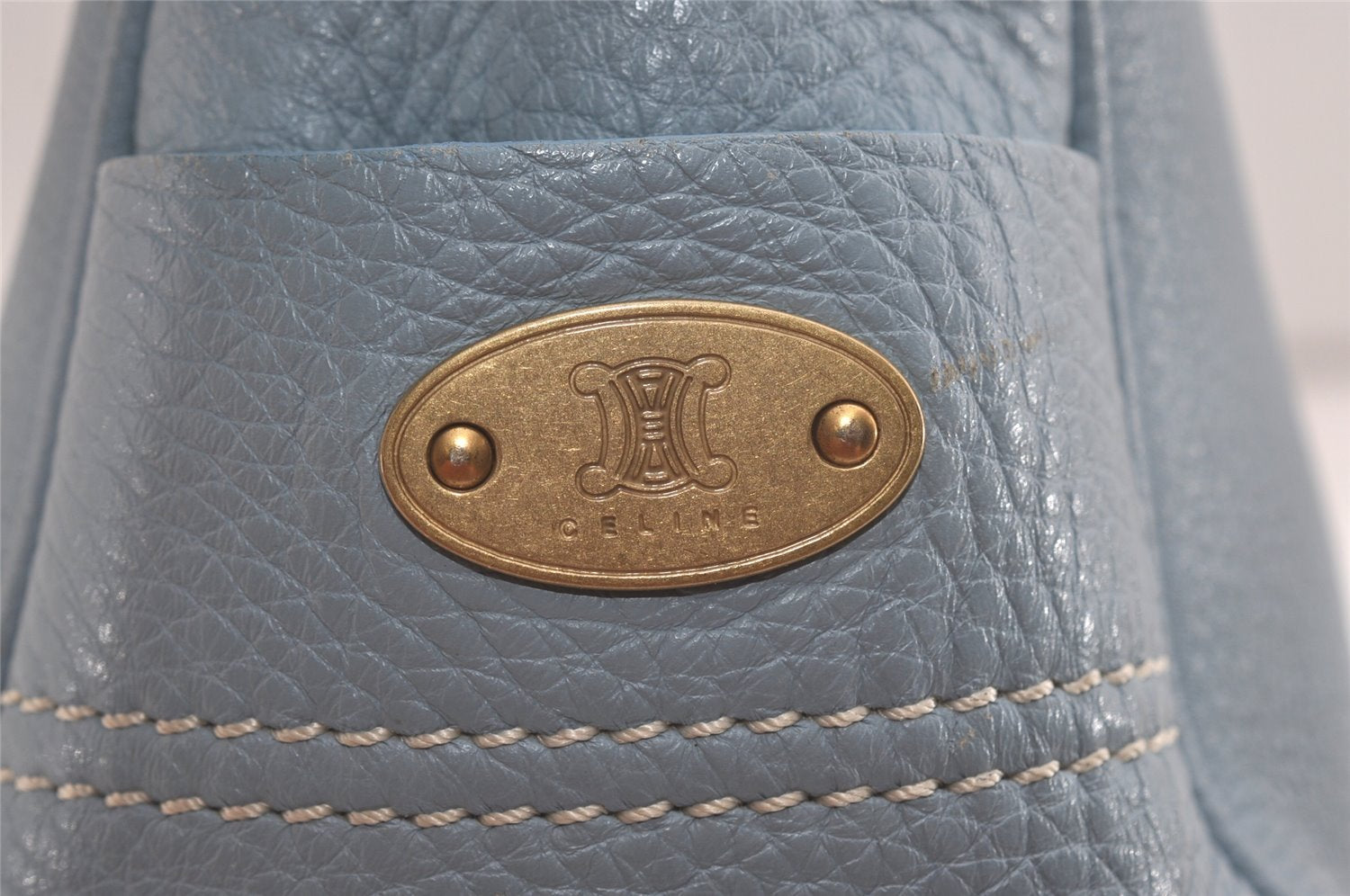 Authentic CELINE Boogie Bag Vintage Hand Bag Purse Leather Light Blue 6685I