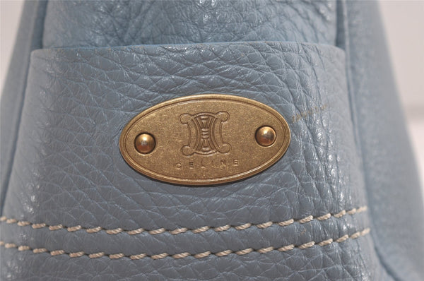 Authentic CELINE Boogie Bag Vintage Hand Bag Purse Leather Light Blue 6685I