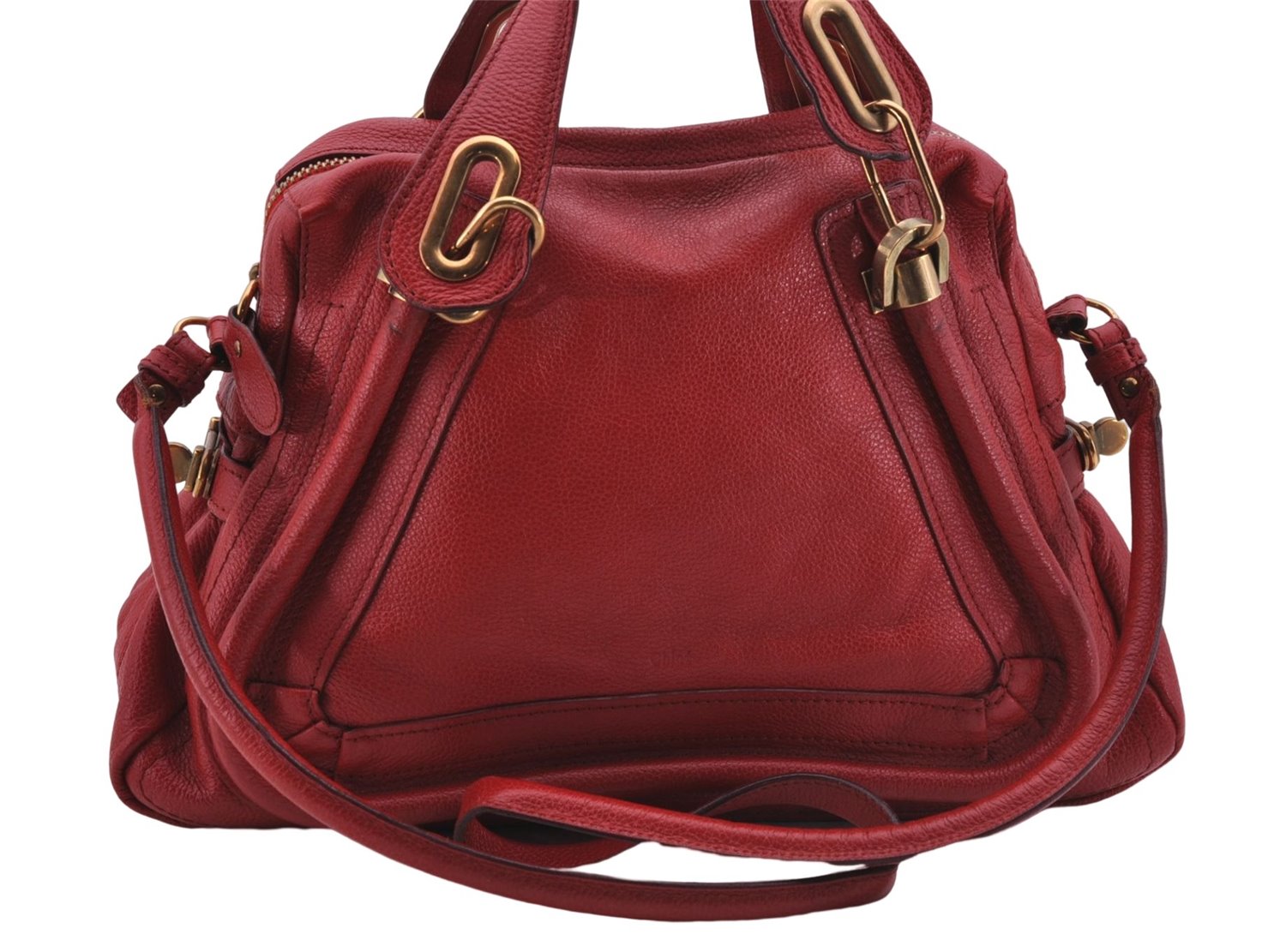 Authentic Chloe Paraty 2Way Shoulder Hand Bag Purse Red 6686D