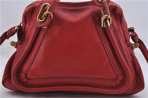 Authentic Chloe Paraty 2Way Shoulder Hand Bag Purse Red 6686D