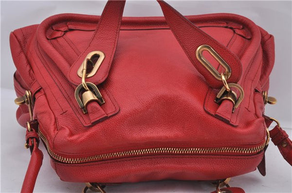 Authentic Chloe Paraty 2Way Shoulder Hand Bag Purse Red 6686D