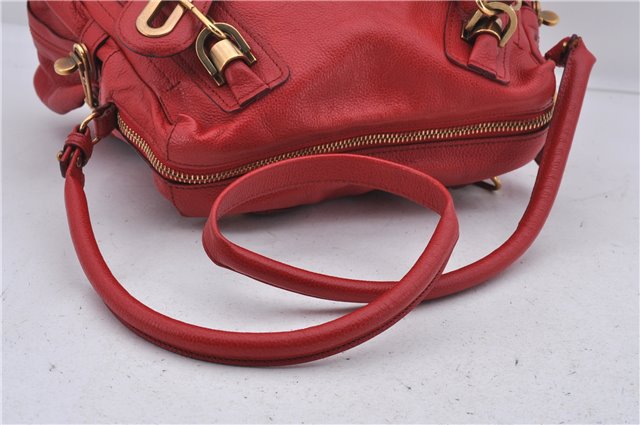 Authentic Chloe Paraty 2Way Shoulder Hand Bag Purse Red 6686D