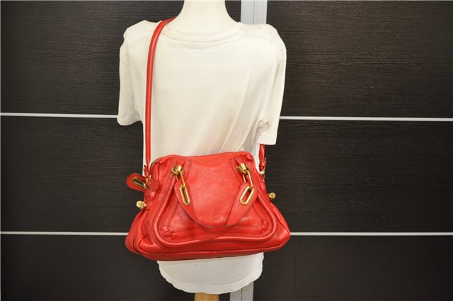 Authentic Chloe Paraty 2Way Shoulder Hand Bag Purse Red 6686D