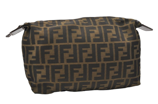 Authentic FENDI Zucca Clutch Hand Bag Purse Nylon Leather Brown Black 6686I