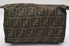 Authentic FENDI Zucca Clutch Hand Bag Purse Nylon Leather Brown Black 6686I