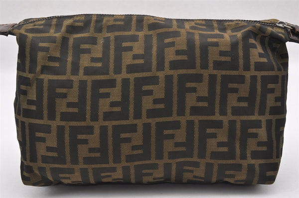Authentic FENDI Zucca Clutch Hand Bag Purse Nylon Leather Brown Black 6686I