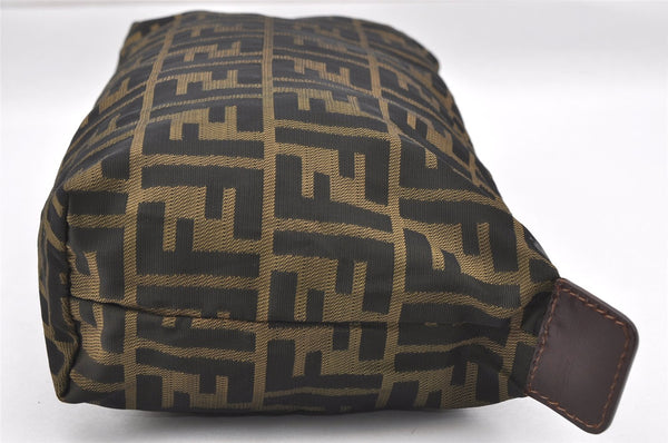 Authentic FENDI Zucca Clutch Hand Bag Purse Nylon Leather Brown Black 6686I