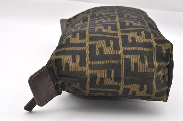 Authentic FENDI Zucca Clutch Hand Bag Purse Nylon Leather Brown Black 6686I