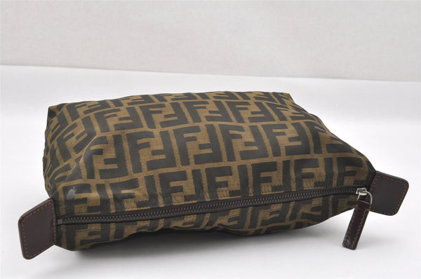 Authentic FENDI Zucca Clutch Hand Bag Purse Nylon Leather Brown Black 6686I
