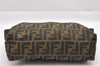 Authentic FENDI Zucca Clutch Hand Bag Purse Nylon Leather Brown Black 6686I