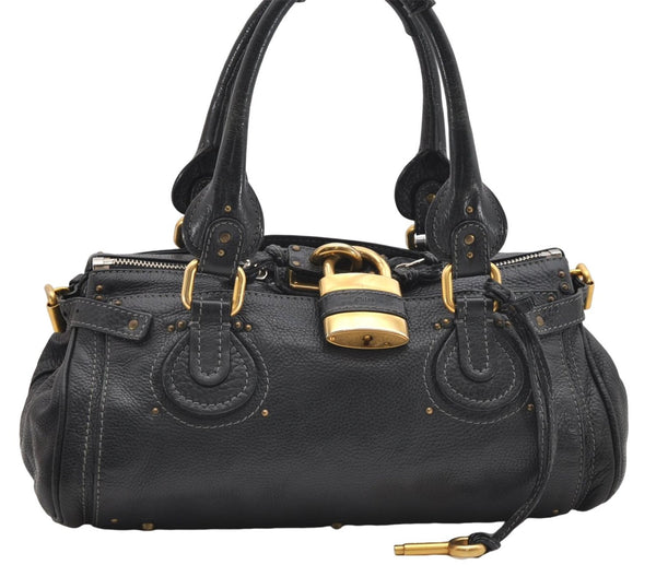 Authentic Chloe Paddington Leather Shoulder Hand Bag Purse Black 6687D