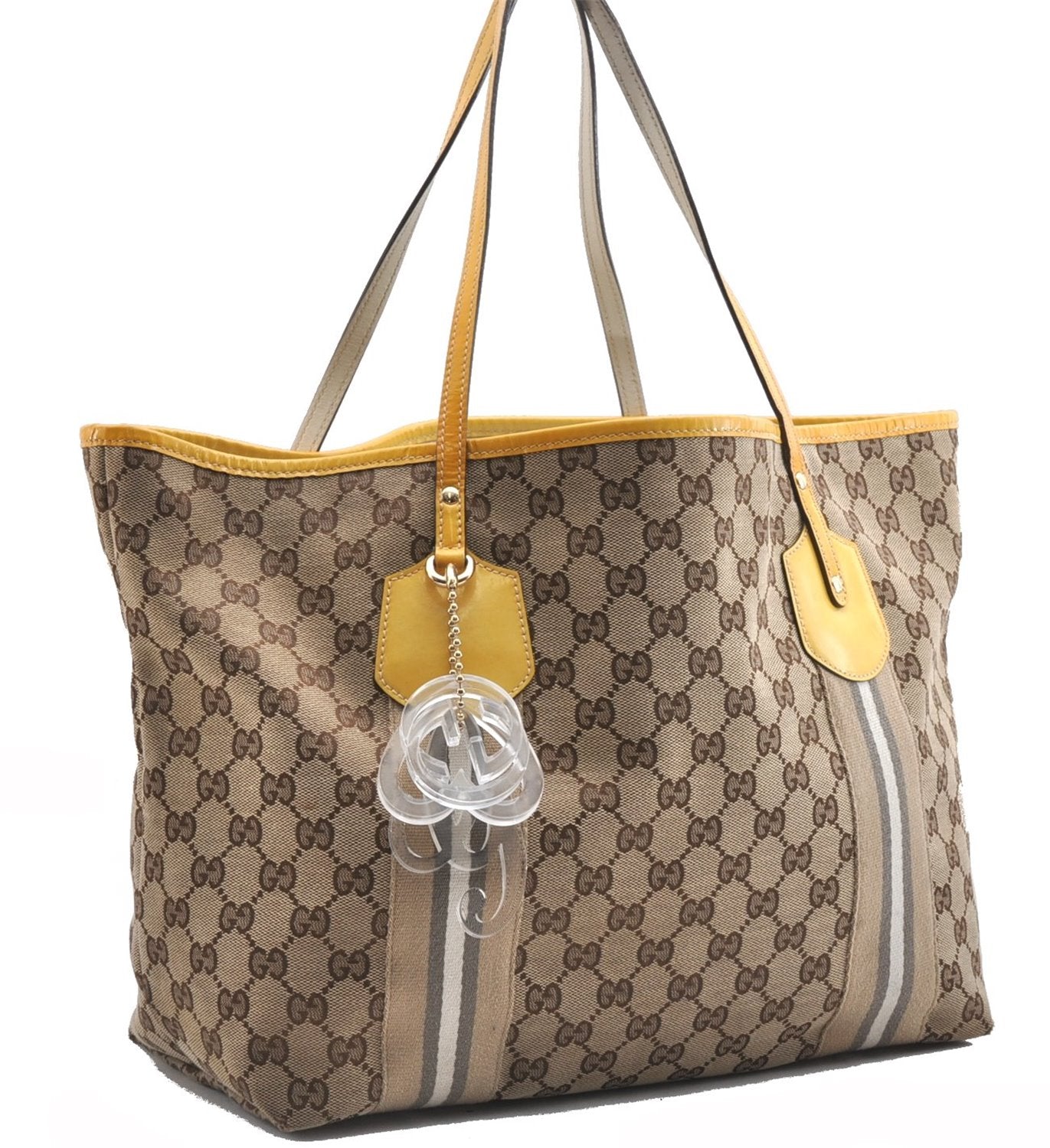 Authentic GUCCI Jolie Sherry Line Tote Bag GG Canvas Enamel 211970 Brown 6687F