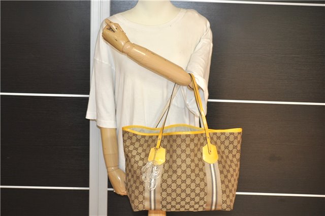 Authentic GUCCI Jolie Sherry Line Tote Bag GG Canvas Enamel 211970 Brown 6687F
