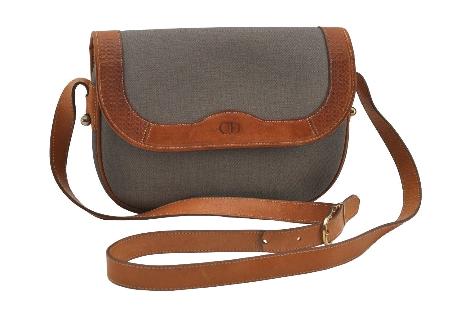 Authentic Christian Dior Shoulder Cross Body Bag Purse PVC Leather Gray 6687I