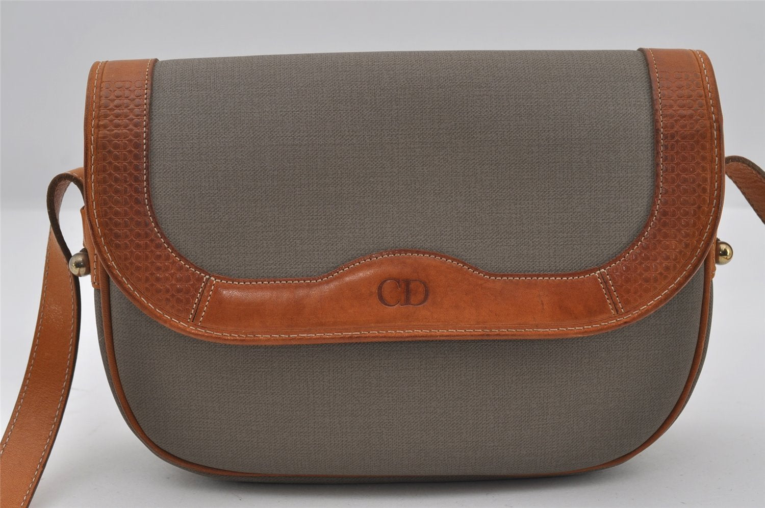 Authentic Christian Dior Shoulder Cross Body Bag Purse PVC Leather Gray 6687I