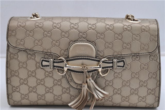 Authentic GUCCI Guccissima Horsebit Chain Shoulder Bag Leather 295402 Gold 6688F