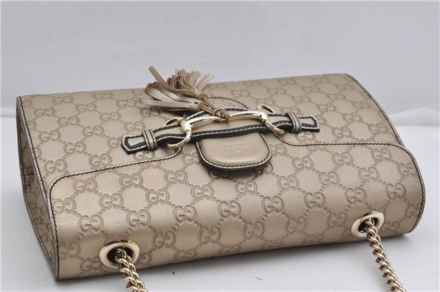 Authentic GUCCI Guccissima Horsebit Chain Shoulder Bag Leather 295402 Gold 6688F