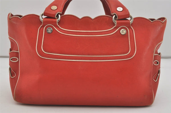 Authentic CELINE Boogie Bag Vintage Hand Bag Purse Leather Red 6690I