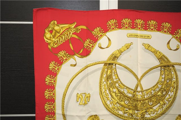 Authentic HERMES Carre 90 Scarf "LES CAVALIERS D'OR " Silk Pink Box 6691E