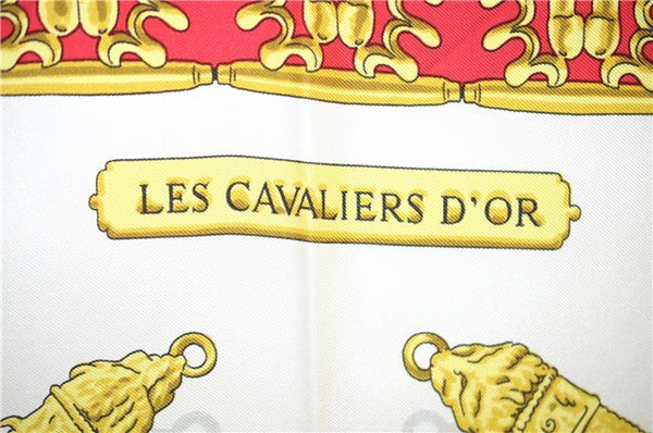 Authentic HERMES Carre 90 Scarf "LES CAVALIERS D'OR " Silk Pink Box 6691E