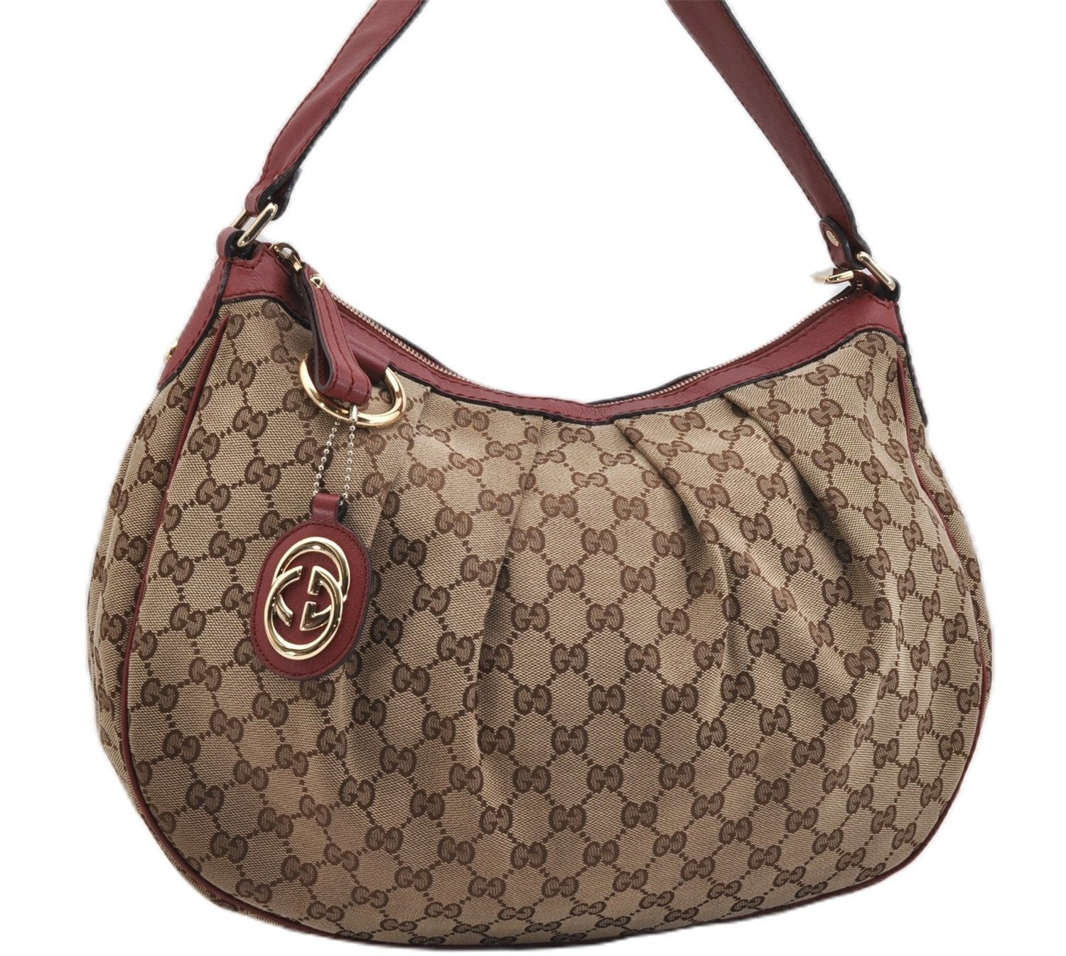 Authentic GUCCI Sukey Shoulder Bag GG Canvas Leather 232955 Brown 6691F