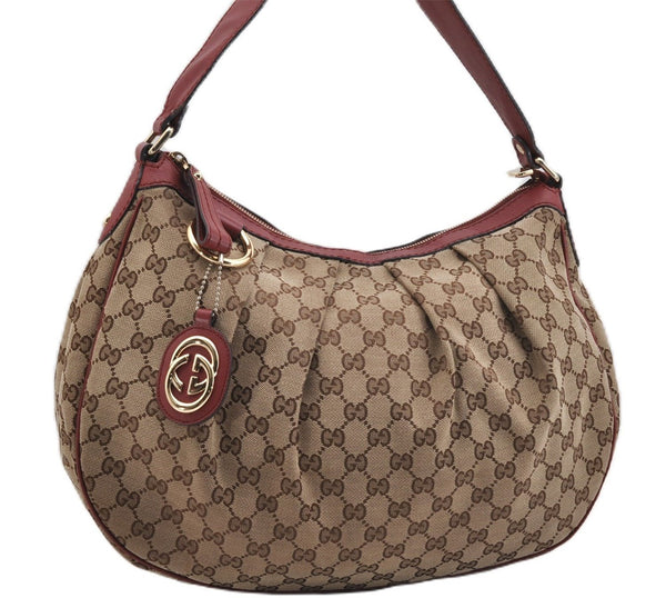 Authentic GUCCI Sukey Shoulder Bag GG Canvas Leather 232955 Brown 6691F