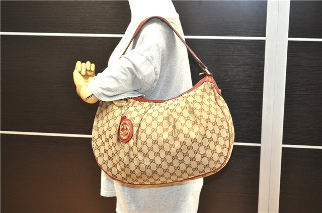 Authentic GUCCI Sukey Shoulder Bag GG Canvas Leather 232955 Brown 6691F