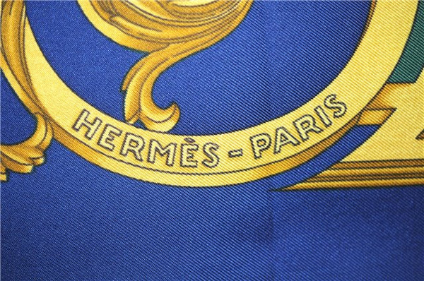 Authentic HERMES Carre 90 Scarf "LES TUILERIES " Silk Blue Green Box 6692E