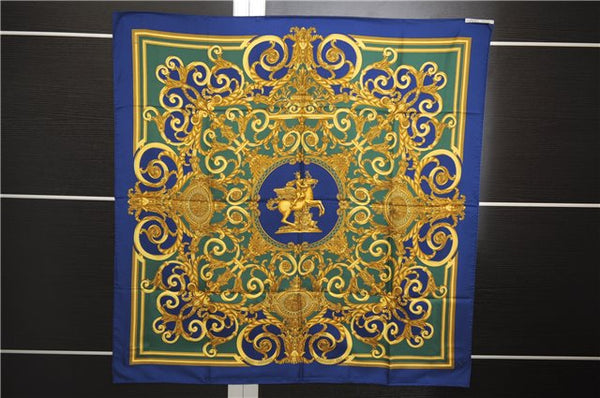 Authentic HERMES Carre 90 Scarf "LES TUILERIES " Silk Blue Green Box 6692E