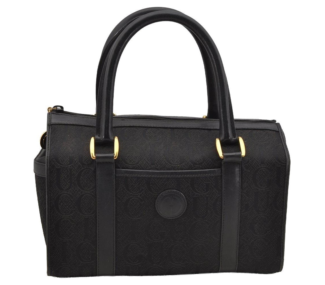 Authentic GUCCI Vintage Hand Boston Bag Purse Canvas Leather Black Junk 6692I