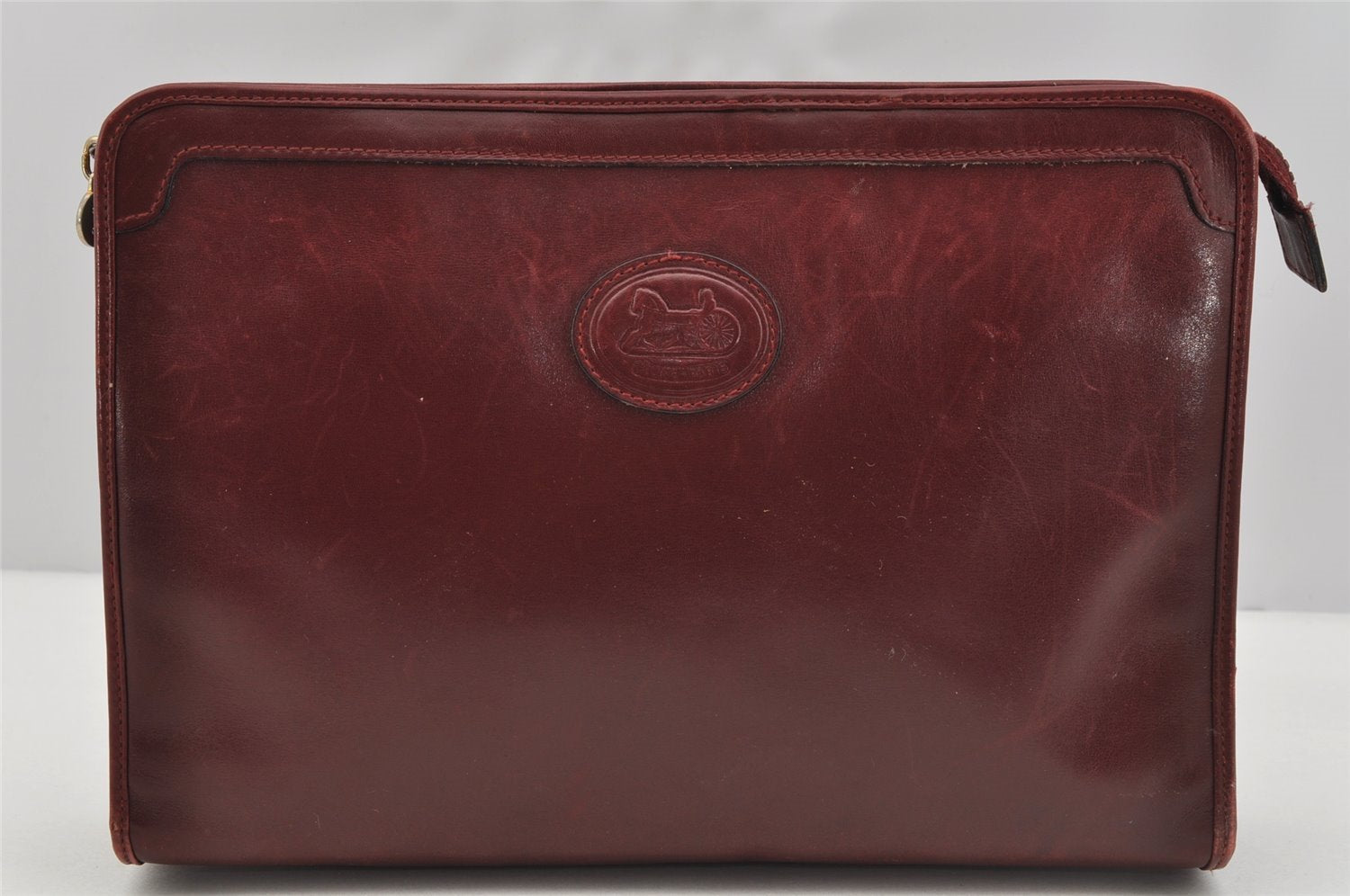 Authentic CELINE Vintage Clutch Hand Bag Purse Leather Bordeaux Red 6693I