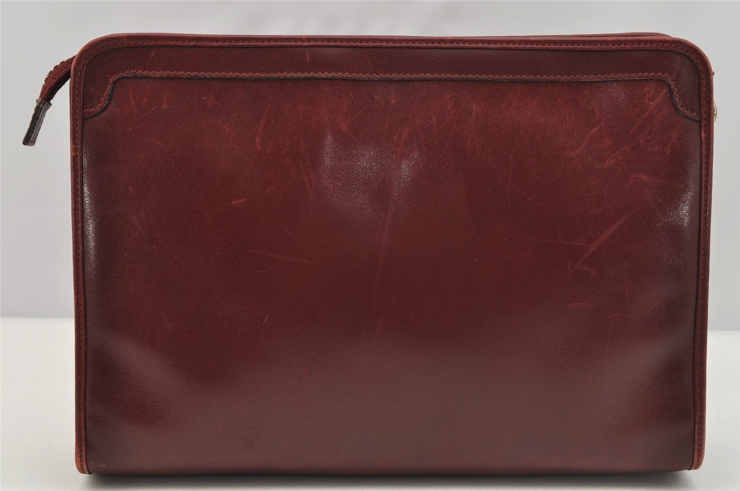 Authentic CELINE Vintage Clutch Hand Bag Purse Leather Bordeaux Red 6693I