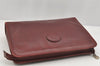 Authentic CELINE Vintage Clutch Hand Bag Purse Leather Bordeaux Red 6693I