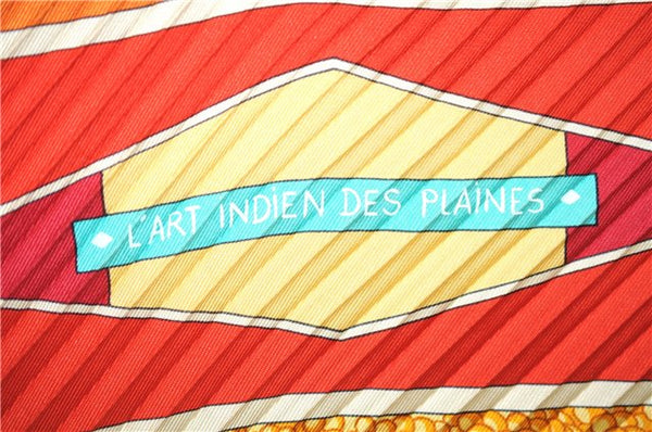 Authentic HERMES Pleats Scarf "L'ART INDIEN DES PLAINES" Silk Orange Box 6695E