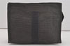 Authentic HERMES Her Line Pouch MM Clutch Bag Purse Nylon Gray 6695I