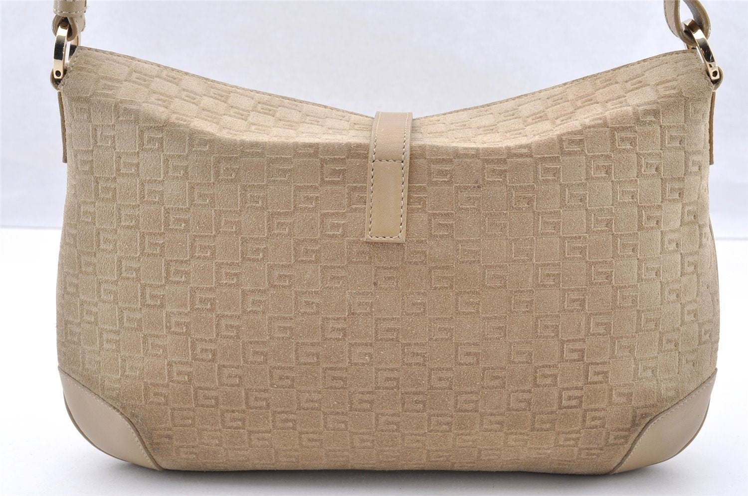 Authentic GUCCI Square GG Shoulder Bag Purse Suede Leather 0014147 Beige 6698I