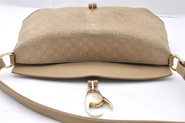 Authentic GUCCI Square GG Shoulder Bag Purse Suede Leather 0014147 Beige 6698I