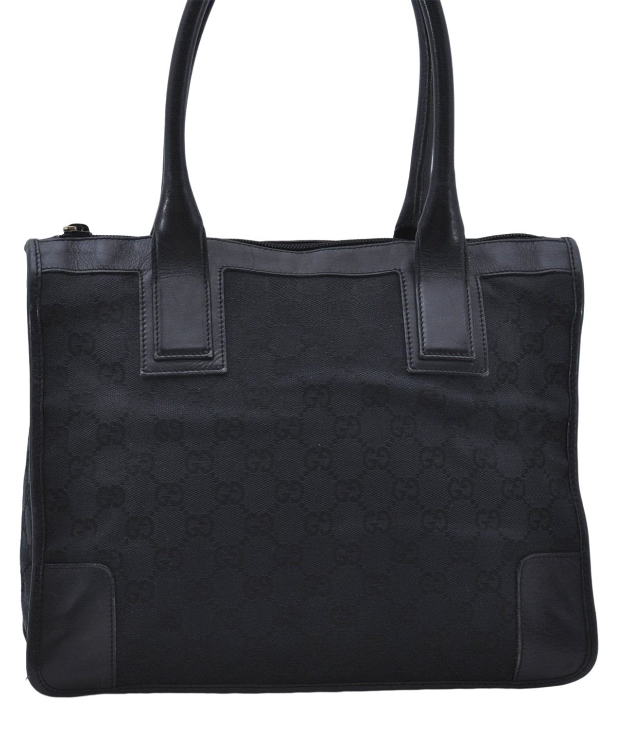 Authentic GUCCI Shoulder Tote Bag Purse GG Canvas Leather 0000855 Black 6699D