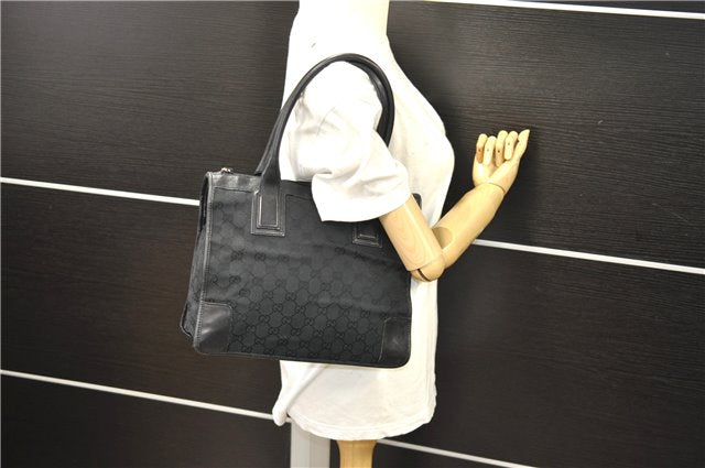 Authentic GUCCI Shoulder Tote Bag Purse GG Canvas Leather 0000855 Black 6699D