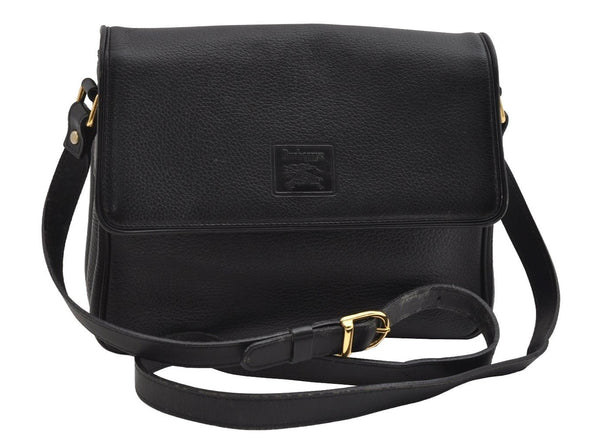 Authentic Burberrys Vintage Leather Shoulder Cross Body Bag Purse Black 6699I