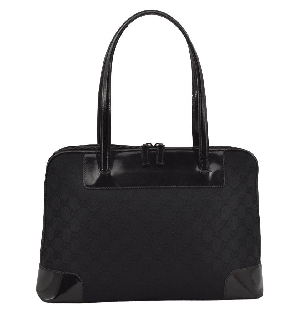 Authentic GUCCI Vintage Shoulder Hand Bag GG Canvas Enamel 0021122 Black 6701I