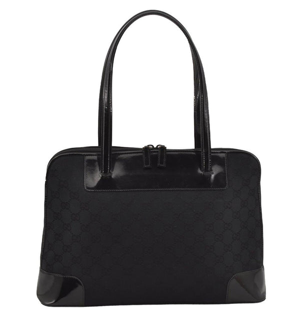 Authentic GUCCI Vintage Shoulder Hand Bag GG Canvas Enamel 0021122 Black 6701I