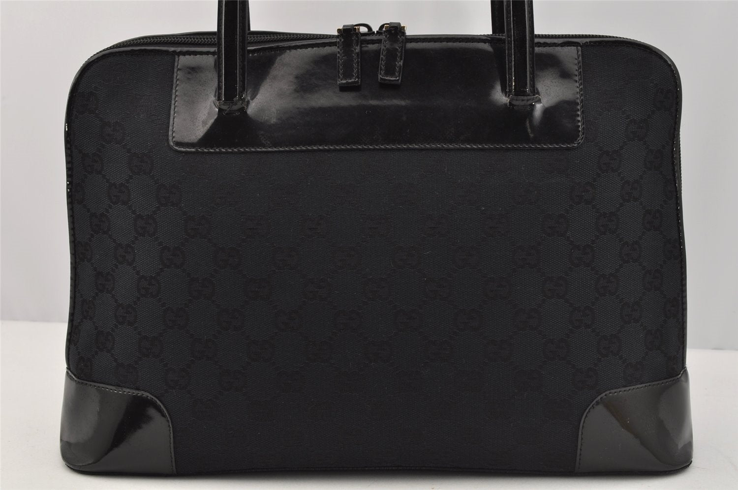 Authentic GUCCI Vintage Shoulder Hand Bag GG Canvas Enamel 0021122 Black 6701I